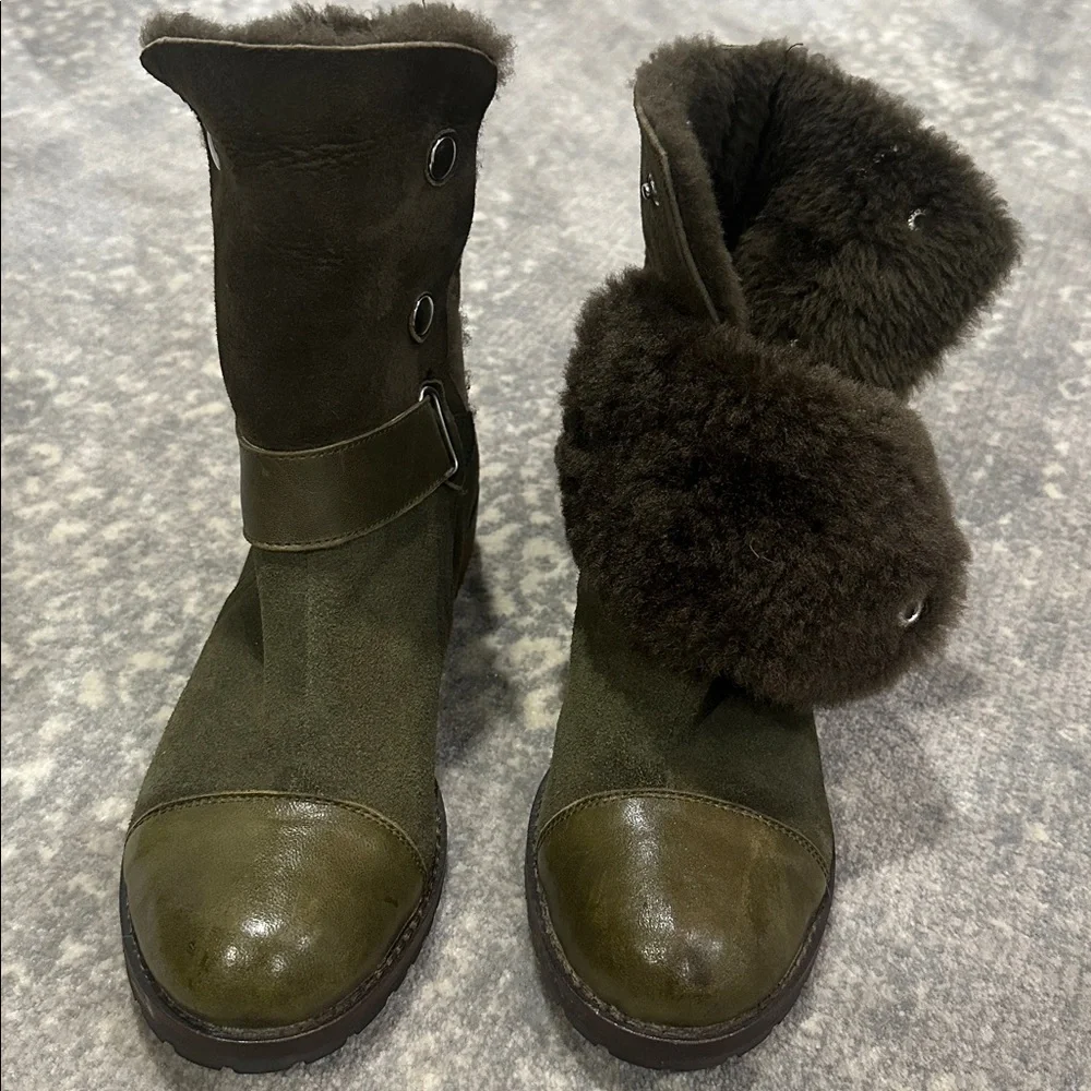 MATT BERNSON REAL SHEEPSKIN SHEARLING ARMY GREEN BOOTS SIZE 7.5 - Picture 2 of 13